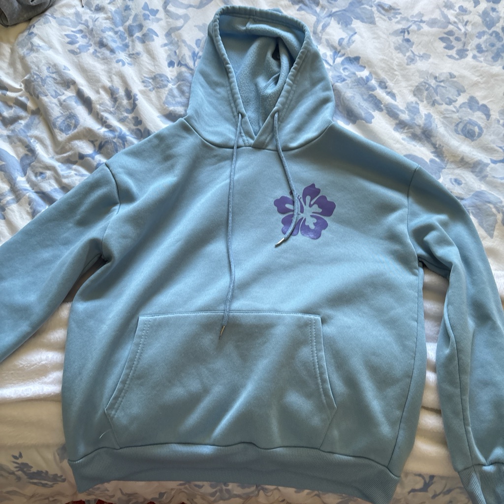 Shein Blue Hoodie With Purple Floral Design